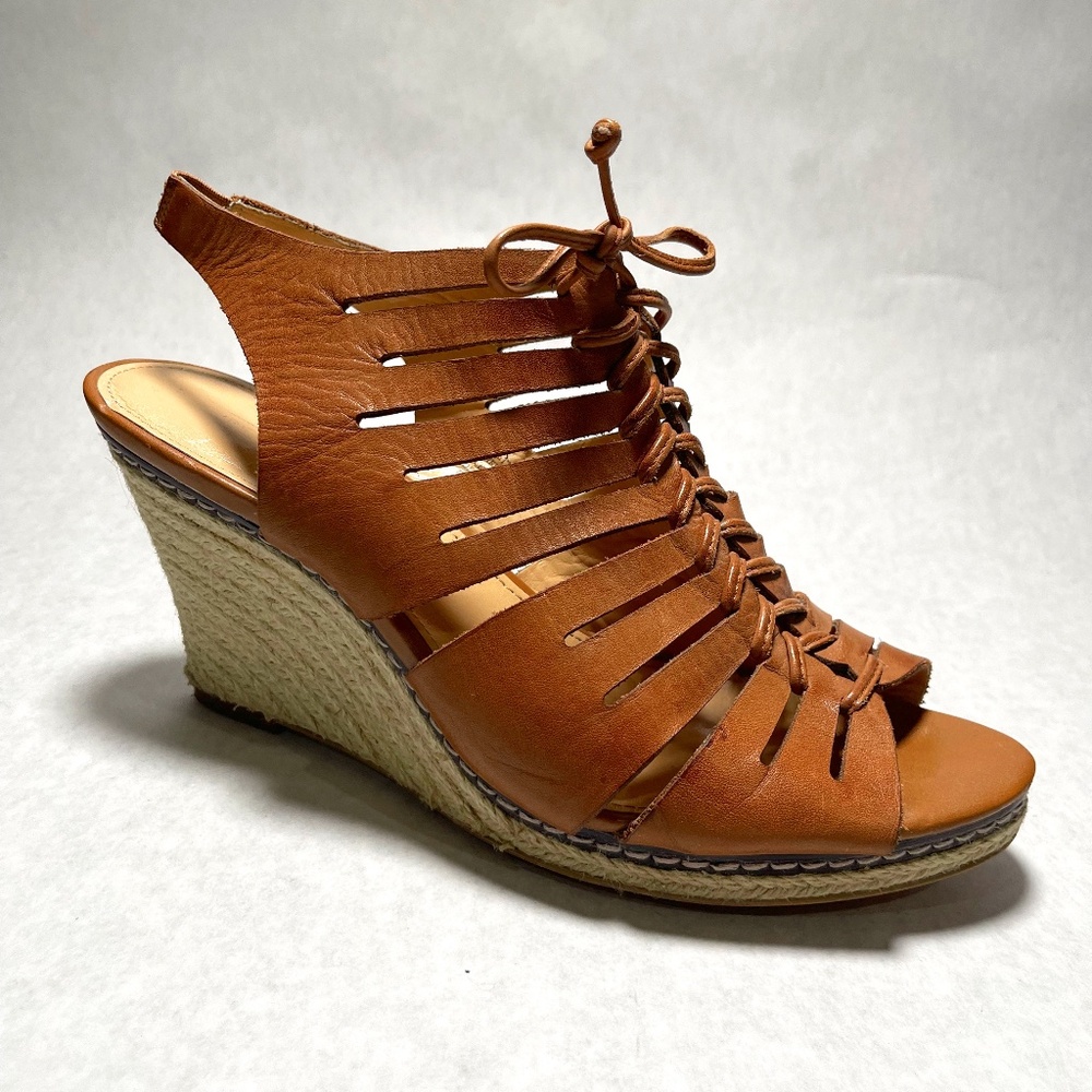 Circa Joan & David tan espadrilles tie up sandals US 9.5